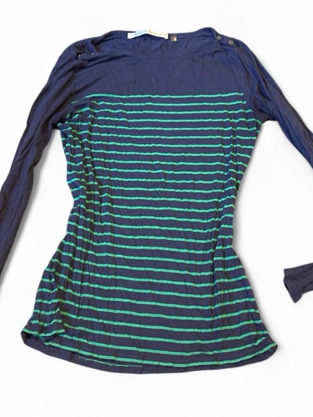 Max Studio Navy and Teal Striped Long Sleeve Tee